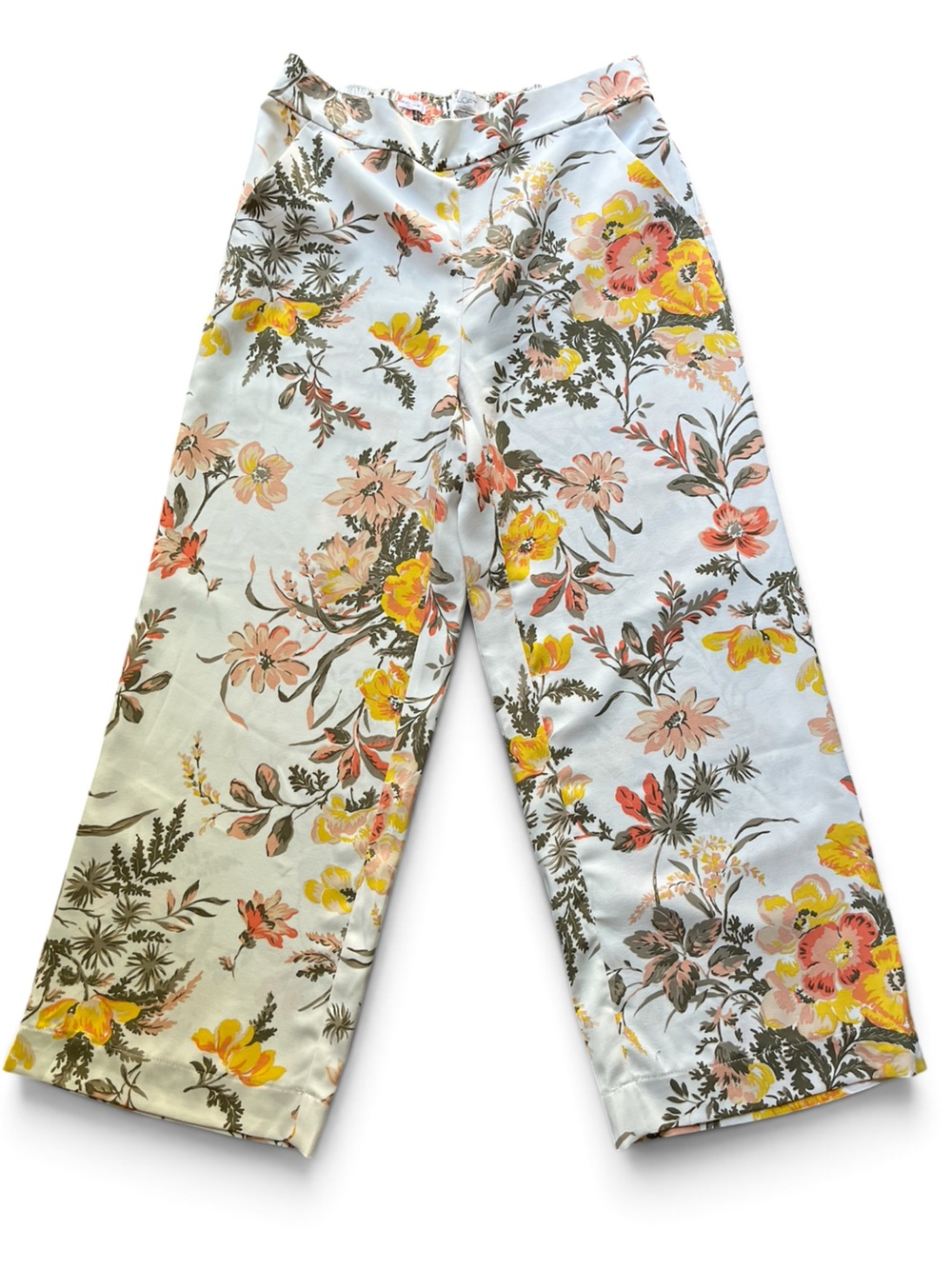 LOFT woman’s size small White with Yellow & Pink Flowers lightweight pants